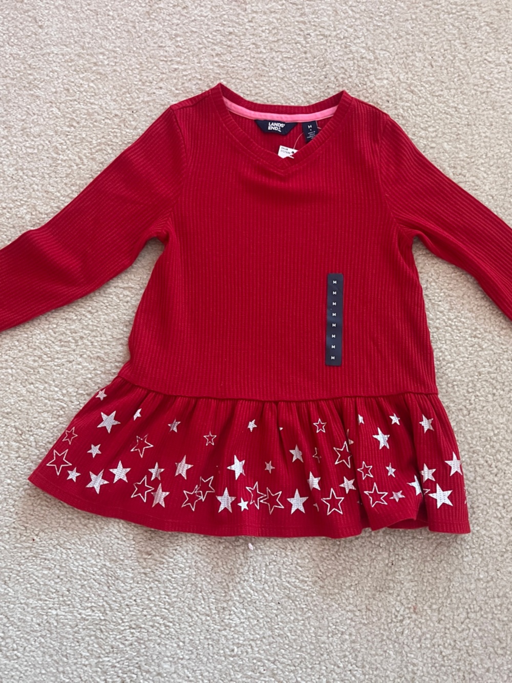 Lands' End Red Long Sleeve Star Peplum Top